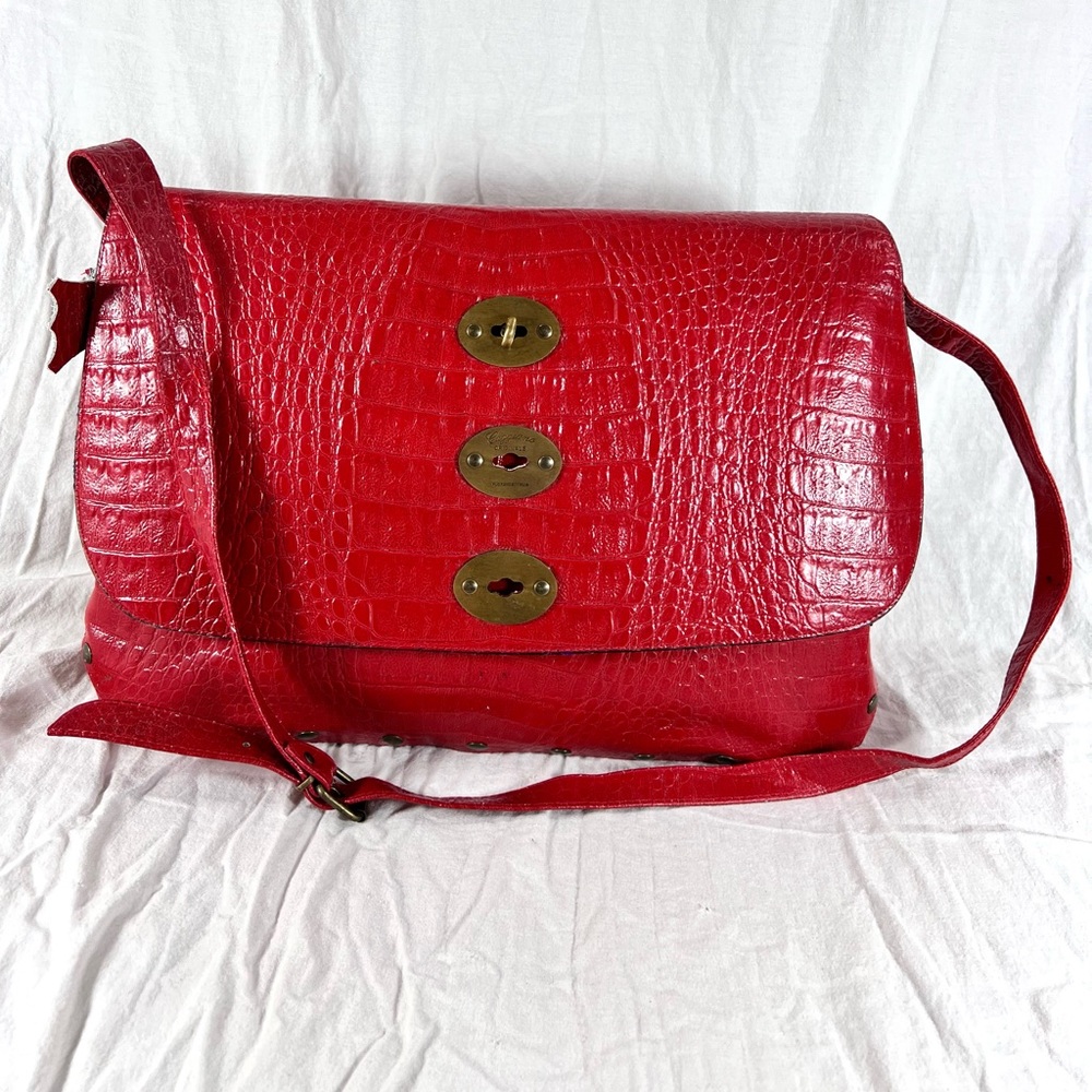 Caggiano Vintage Red Leather Briefcase Messenger Bag